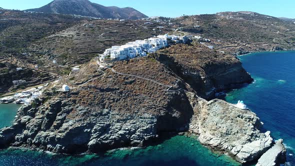 Kastro Sifnou beach on Sifnos island in the cyclades in Greece aerial view alt