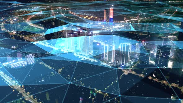 smart Connected city skyline. Futuristic network concept, city Technology.