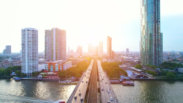 4K UHD : Bangkok thailand aerial city view drone footage over the city