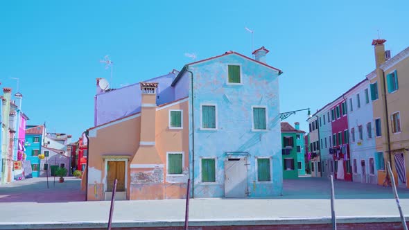 Quiet Empty Street with Colorful Houses in Morning in Burano