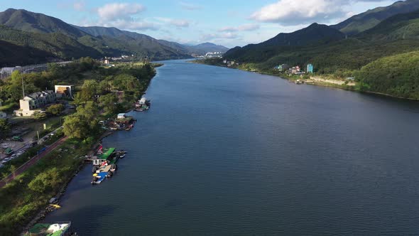 4K Aerial Drone Footage View of Jet skiing in Han River