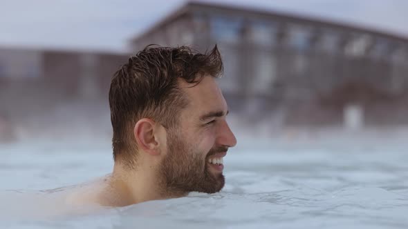 Man Relaxing in Lagoon Geothermal Spa