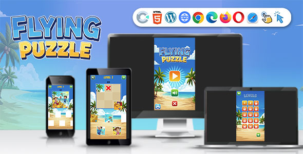 Flying Puzzle Game (Construct 3 | C3P | HTML5) Kids' Educational Game | 30 Levels