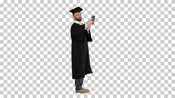 Excited graduate student taking a selfie, Alpha Channel