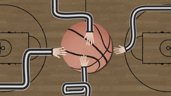 Long Hand Assembling a Basketball Cutout Retro Style