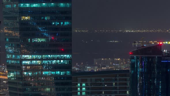 Dubai's Business Bay Towers Aerial Night Timelapse