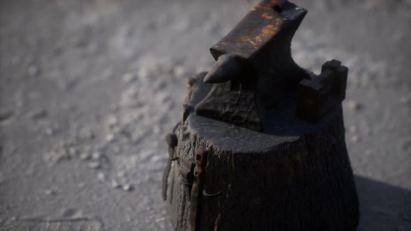 Old Anvil Attached To a Stump