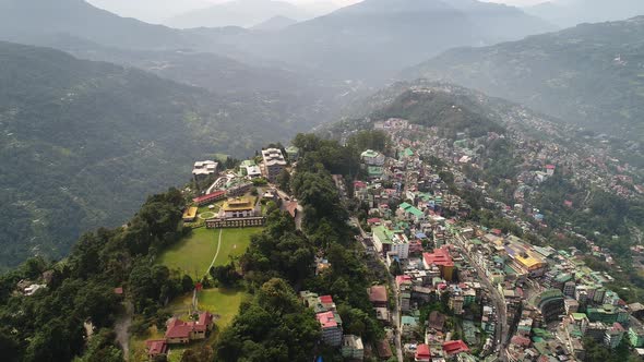 City of Gangtok in Sikkim India seen from the sky