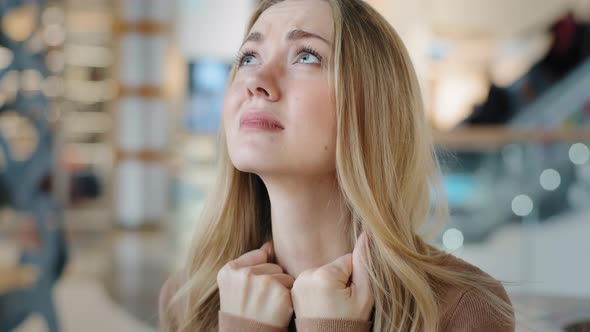 Close Up Upset Young Girl Sad Unhappy 20s Caucasian Woman Feel Stress Pressure Misunderstanding