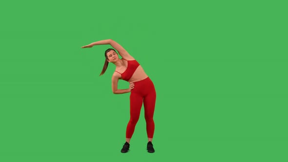 Green Screen Sporty Lady Stretch Back Muscles