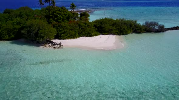 Aerial drone landscape of bay beach time by lagoon with sand background