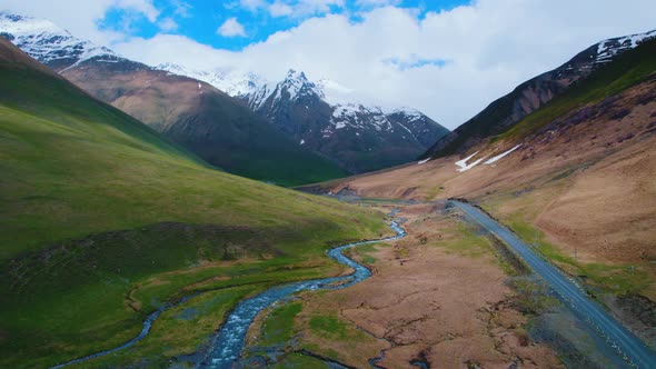 Aerial Drone View of Beautiful Idyllic Scenery of Magical Blue Sky and Mountains