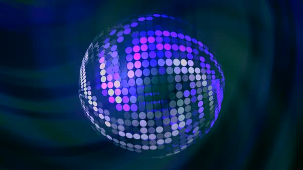 Bright rotating disco ball with reflecting colorful spiral