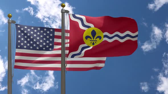 Usa Flag Vs St. Louis Saint Louis City Flag Missouri  On Flagpole