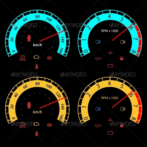Set of Car Speedometers for Racing Design
