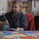 The Artist Draws a Sketch of Stained Glass - VideoHive Item for Sale
