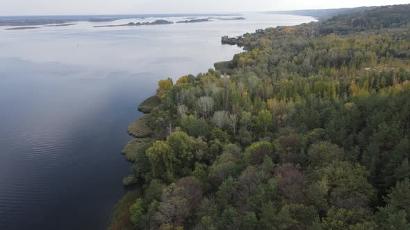 Beautiful Aerial View of the River Dnipro. Ukraine, Slow Motion