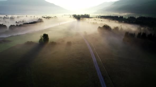 Drone Over Ethereal Misty Landscape Of Zell Am See