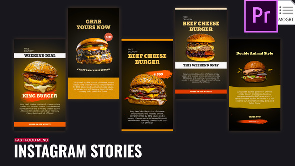 Fast Food Menu Stories | Premiere Pro MOGRT