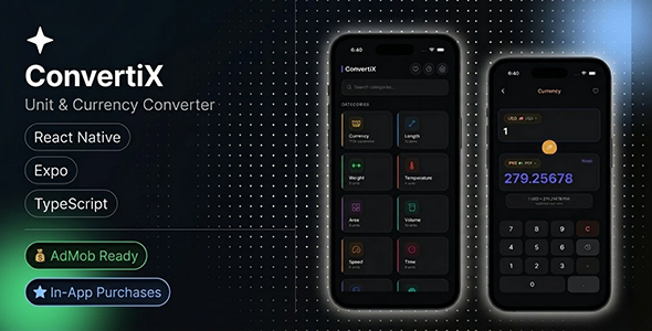 ConvertiX - React Native Expo Unit & Currency Converter | iOS & Android | i18n | AdMob | TypeScript