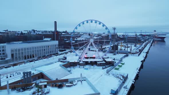 Skywheel in Helsinki Covered in Snow in the Winter