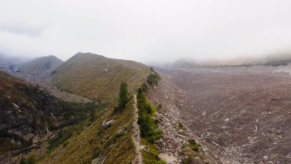 Aerial View of Belvedere Glacier Rock Wall Discovered By Ice Melting