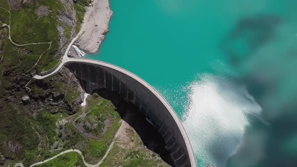 Overhead Aerial View of Kaprun Reservoir Mooserboden Stausee, Austria