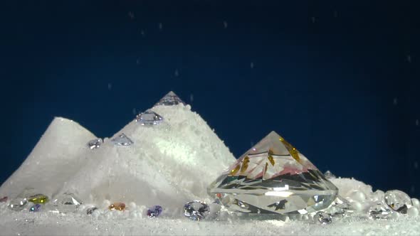 Slow Motion Diamonds With Snow Blackground