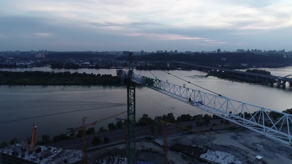 Aerial View of the Construction of a New Modern Residential Complex Near the River Kyiv Ukraine