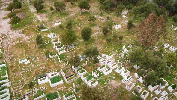 Cemetery with old tombstones and grave headstones alt