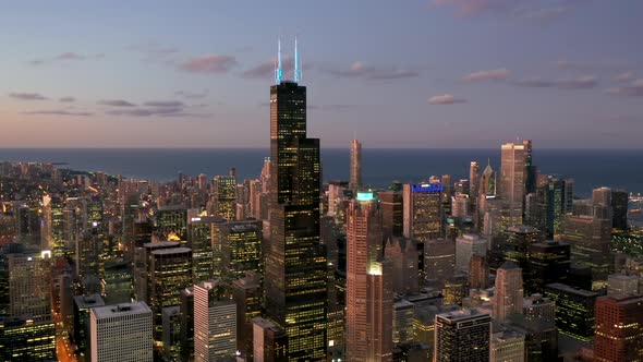 Chicago South Loop at Twilight - Aerial