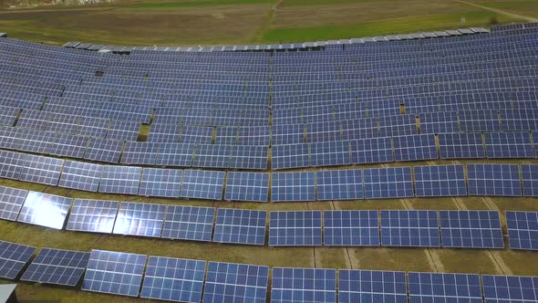 Solar Panels Farm (solar cell). Renewable green alternative energy concept - Aerial view