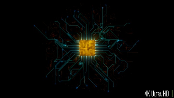 4K Digital Glowing Data Transfer from Computer CPU or GPU alt