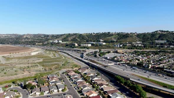 Aerial View of Highway with Vehicle Movement in Diamond Bar City, California, USA alt