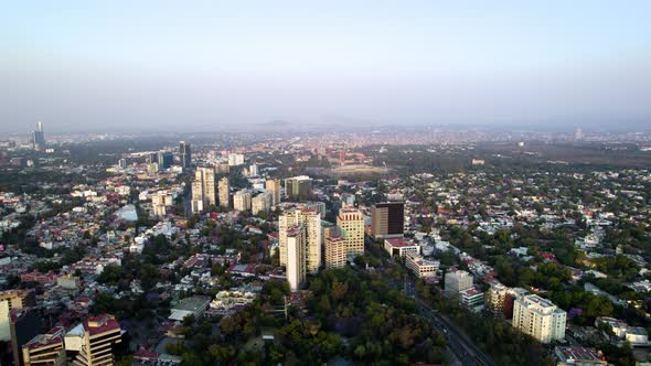 Drone shot of UNAM and south Mexico city