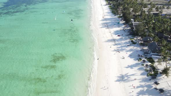 Aerial View of the Beach on Zanzibar Island Tanzania Slow Motion
