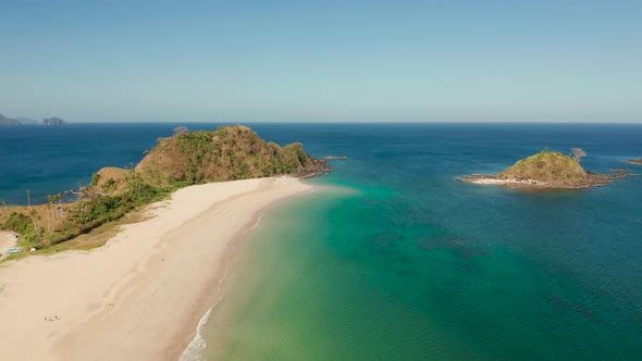 Wide Tropical Beach with White Sand, View From Above.