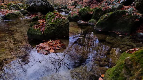 View of the River Flowing From the Mountain Waterfall