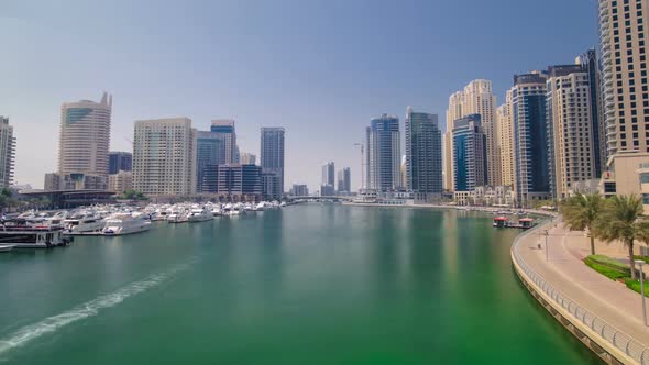 View of Modern Skyscrapers in Dubai Marina Timelapse Hyperlapse