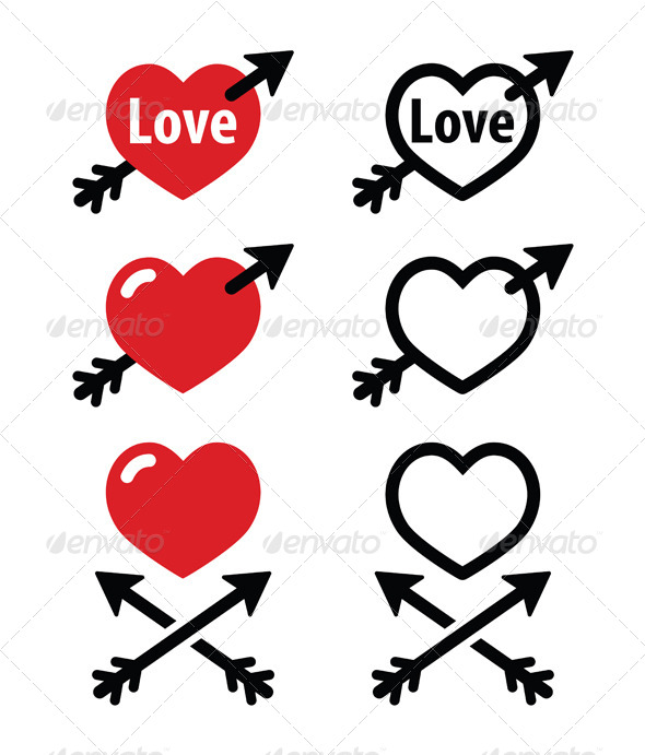 Hearts with Arrow and Love for Valentines