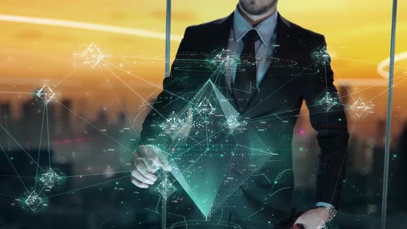 Businessman with Web Technologies Hologram Concept