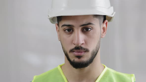 Closeup Portrait of Serious Arabian Man Male Foreman Professional Inspector Builder Mechanic