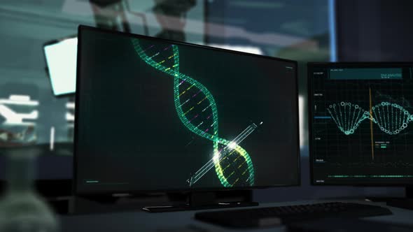 Futuristic Dna Structure Scan At A High Tech Microbiological Laboratory alt