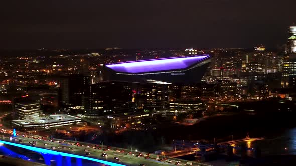 Traffic over I35 and Minneapolis Skyline