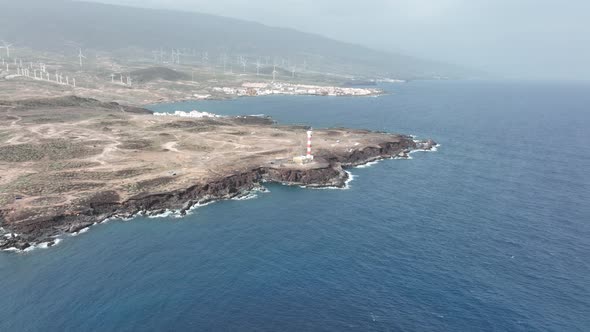 Tenerife Canary Islands Lighthouse at the Atlantic Ocean Alog the Volcanic Cliffs Rocky Coastline