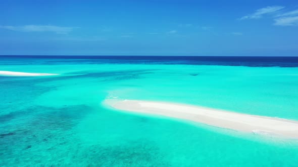Daytime drone abstract view of a summer white paradise sand beach and aqua turquoise water backgroun
