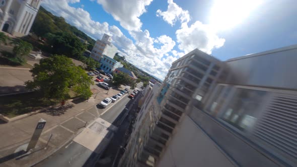 Parroquia Nuestra Señora del Pilar Church in Rio Piedras Puerto Rico with a FPV Drone . 4K 30Fps