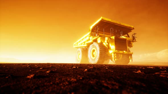 Big Yellow Mining Truck in the Dust at Career