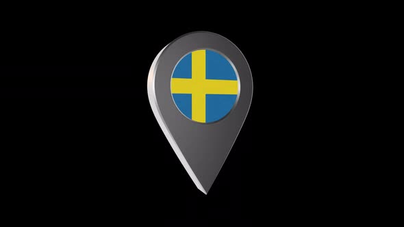 3d Animation Map Pointer With Sweden Flag With Alpha Channel - 2K