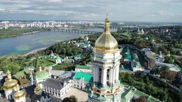 Aerial View of Kiev Pechersk Lavra Great Lavra Bell Tower Orthodox Monastery